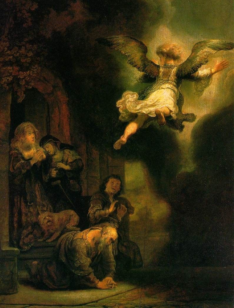 Rembrandt The Archangel Leaving the Family of Tobias